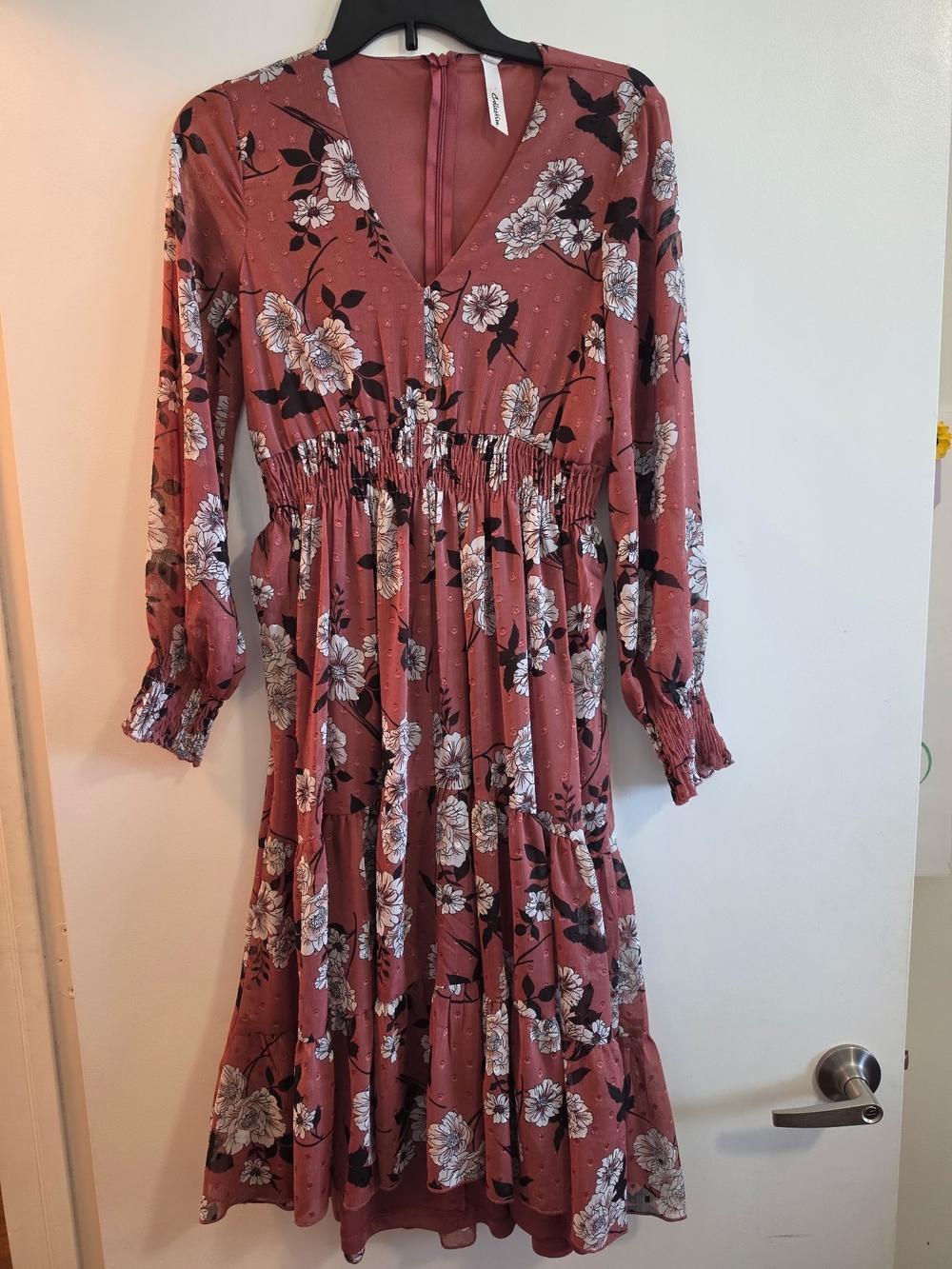 Collection B Mauve Floral V-Neck Smocked Dress